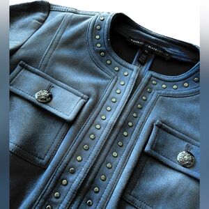 WHBM Muted Blue Suede feel Jacket / Coat with metallic black detail 00 xxs